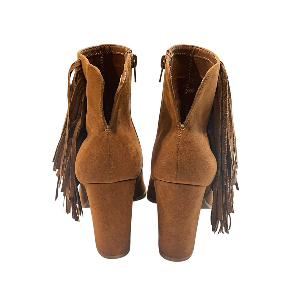 Big Buddha Brown Suede Peep Toe Zip Booties w/Fringe Womens size 7 Boho Western - Picture 4 of 7